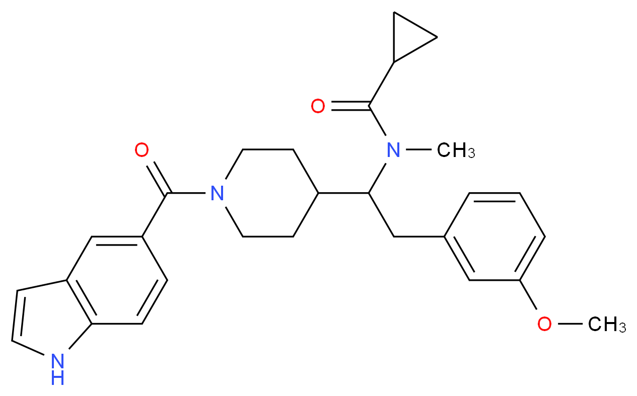 N-[1-[1-(1H-indol-5-ylcarbonyl)-4-piperidinyl]-2-(3-methoxyphenyl)ethyl]-N-methylcyclopropanecarboxamide_Molecular_structure_CAS_)