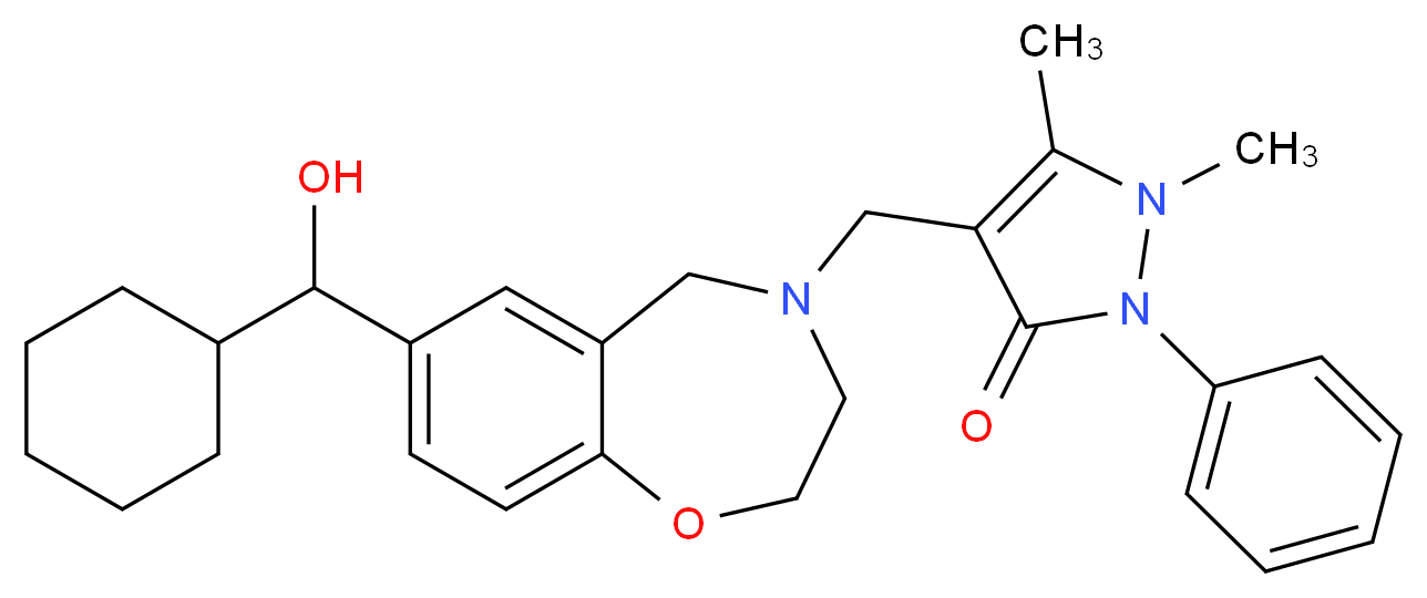 4-{[7-[cyclohexyl(hydroxy)methyl]-2,3-dihydro-1,4-benzoxazepin-4(5H)-yl]methyl}-1,5-dimethyl-2-phenyl-1,2-dihydro-3H-pyrazol-3-one_Molecular_structure_CAS_)