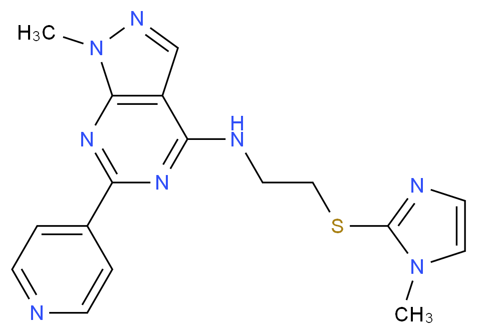 1-methyl-N-{2-[(1-methyl-1H-imidazol-2-yl)thio]ethyl}-6-(4-pyridinyl)-1H-pyrazolo[3,4-d]pyrimidin-4-amine_Molecular_structure_CAS_)