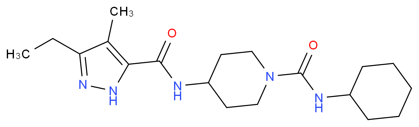 N-cyclohexyl-4-{[(3-ethyl-4-methyl-1H-pyrazol-5-yl)carbonyl]amino}piperidine-1-carboxamide_Molecular_structure_CAS_)