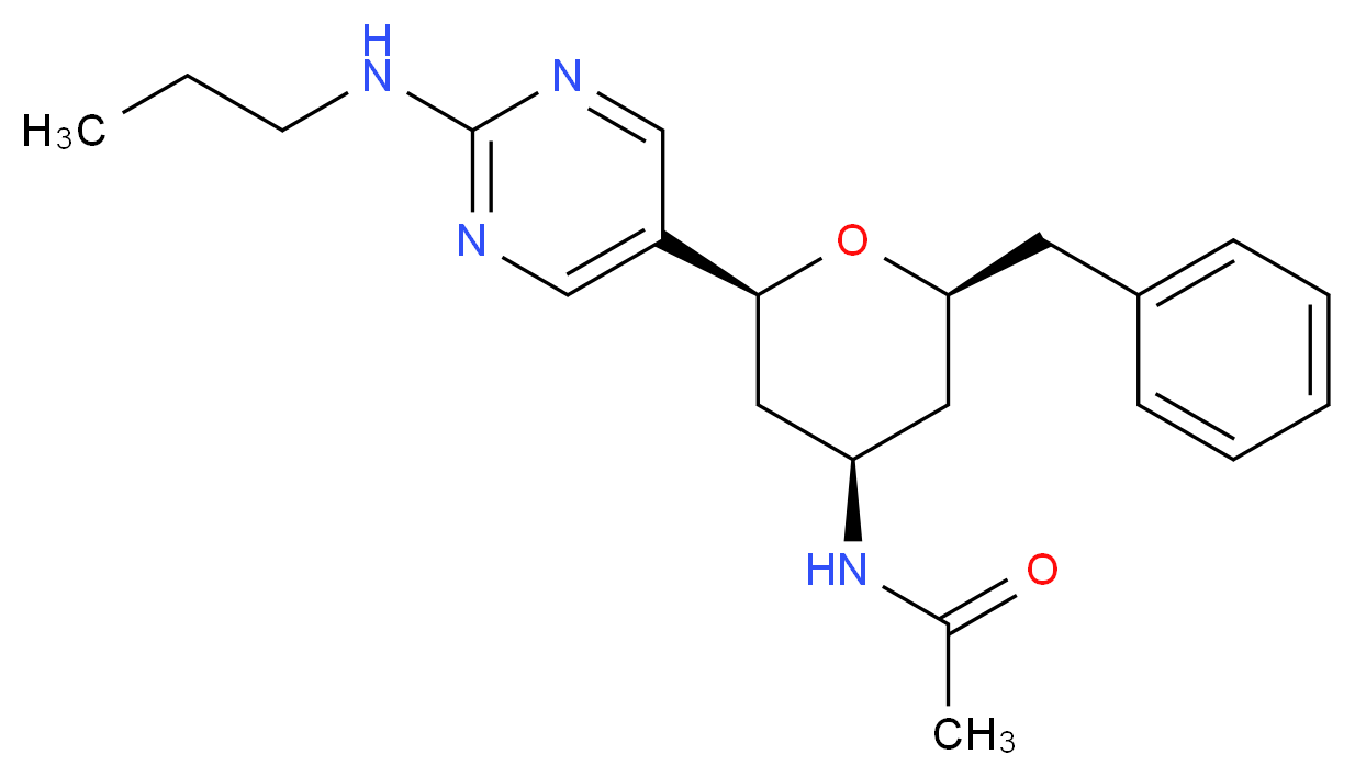 N-{(2S*,4R*,6S*)-2-benzyl-6-[2-(propylamino)pyrimidin-5-yl]tetrahydro-2H-pyran-4-yl}acetamide_Molecular_structure_CAS_)