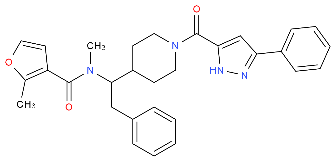 N,2-dimethyl-N-(2-phenyl-1-{1-[(3-phenyl-1H-pyrazol-5-yl)carbonyl]-4-piperidinyl}ethyl)-3-furamide_Molecular_structure_CAS_)