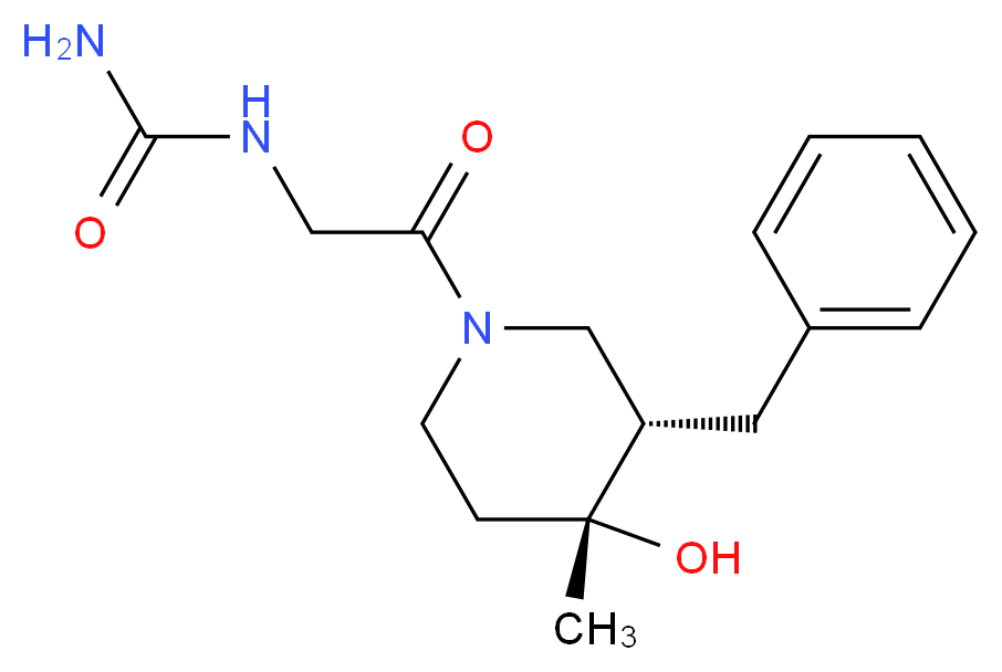 N-{2-[(3S*,4R*)-3-benzyl-4-hydroxy-4-methylpiperidin-1-yl]-2-oxoethyl}urea (non-preferred name)_Molecular_structure_CAS_)