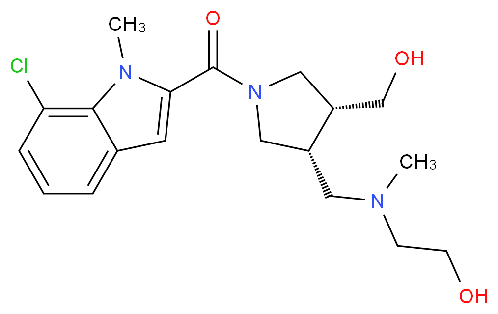 2-[{[(3R*,4R*)-1-[(7-chloro-1-methyl-1H-indol-2-yl)carbonyl]-4-(hydroxymethyl)pyrrolidin-3-yl]methyl}(methyl)amino]ethanol_Molecular_structure_CAS_)