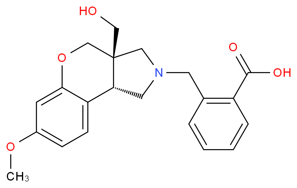 2-{[(3aS*,9bS*)-3a-(hydroxymethyl)-7-methoxy-1,3a,4,9b-tetrahydrochromeno[3,4-c]pyrrol-2(3H)-yl]methyl}benzoic acid_Molecular_structure_CAS_)
