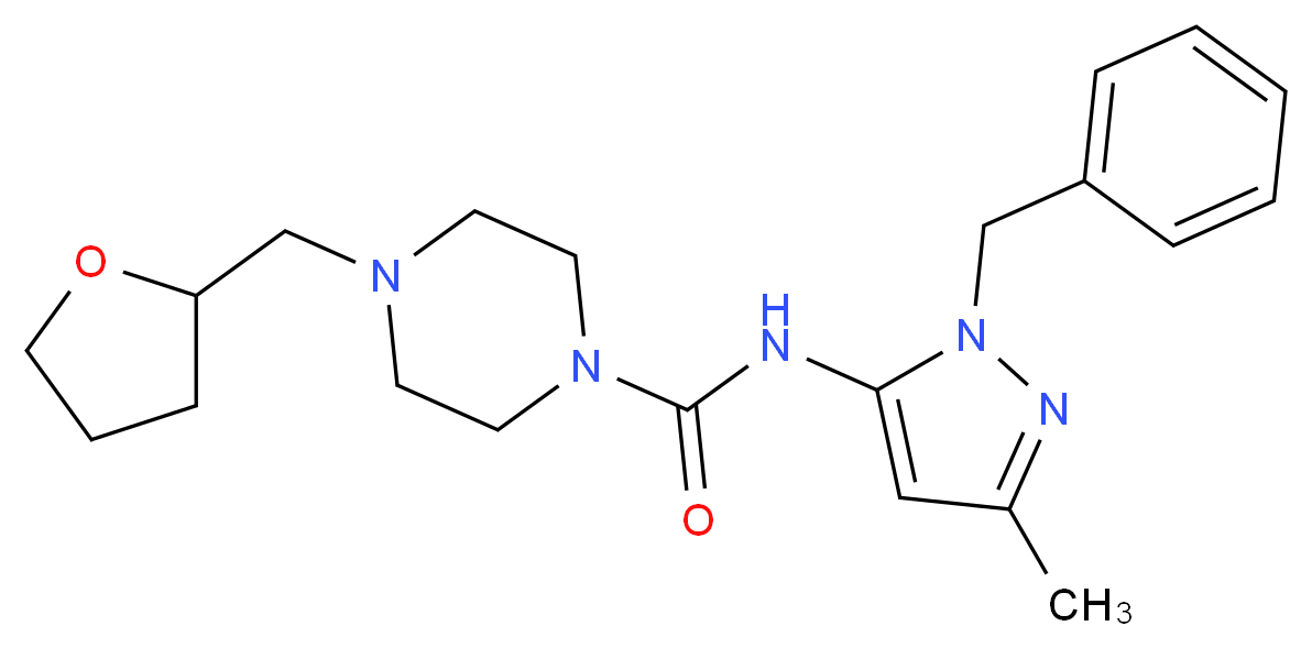 N-(1-benzyl-3-methyl-1H-pyrazol-5-yl)-4-(tetrahydrofuran-2-ylmethyl)piperazine-1-carboxamide_Molecular_structure_CAS_)