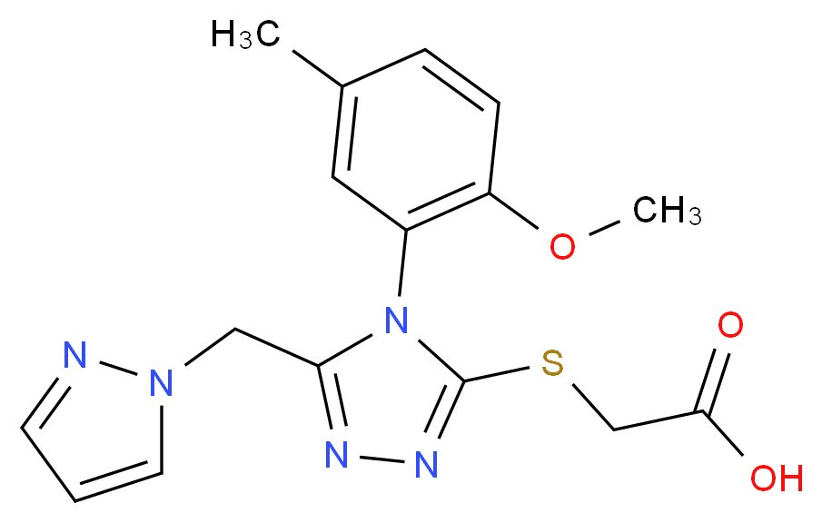 {[4-(2-methoxy-5-methylphenyl)-5-(1H-pyrazol-1-ylmethyl)-4H-1,2,4-triazol-3-yl]thio}acetic acid_Molecular_structure_CAS_)