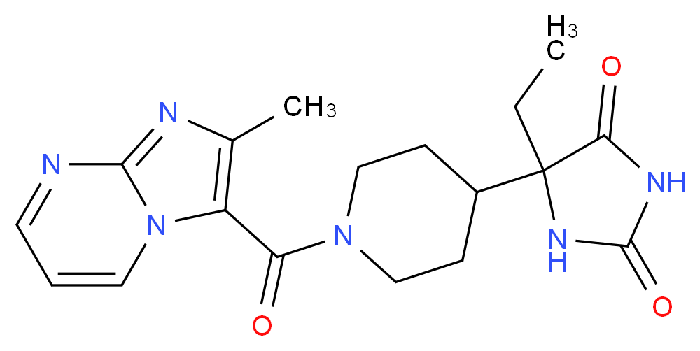 5-ethyl-5-{1-[(2-methylimidazo[1,2-a]pyrimidin-3-yl)carbonyl]piperidin-4-yl}imidazolidine-2,4-dione_Molecular_structure_CAS_)