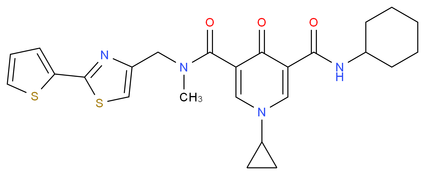 N'-cyclohexyl-1-cyclopropyl-N-methyl-4-oxo-N-{[2-(2-thienyl)-1,3-thiazol-4-yl]methyl}-1,4-dihydro-3,5-pyridinedicarboxamide_Molecular_structure_CAS_)