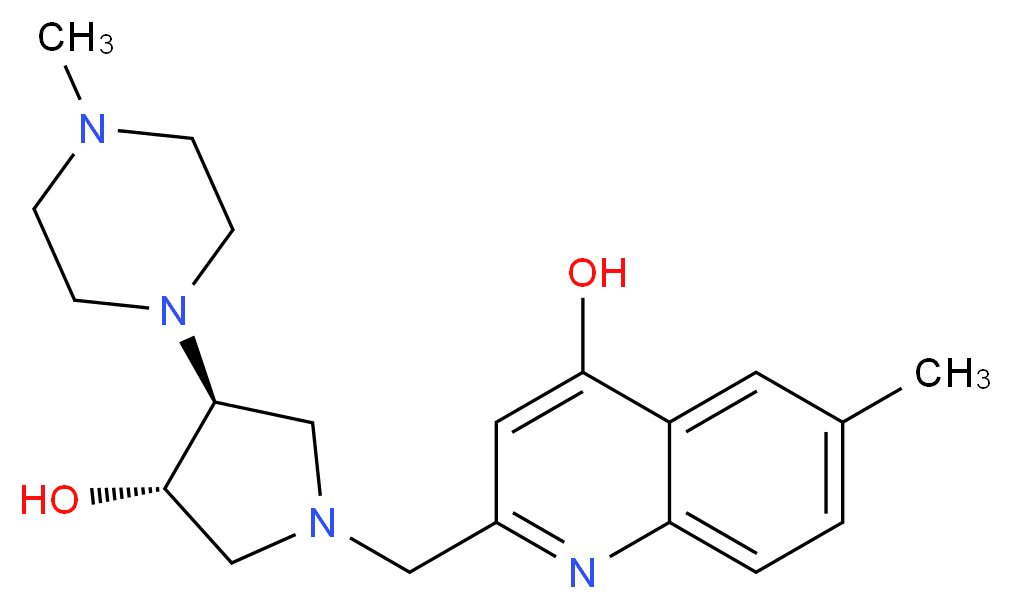 2-{[(3S*,4S*)-3-hydroxy-4-(4-methylpiperazin-1-yl)pyrrolidin-1-yl]methyl}-6-methylquinolin-4-ol_Molecular_structure_CAS_)