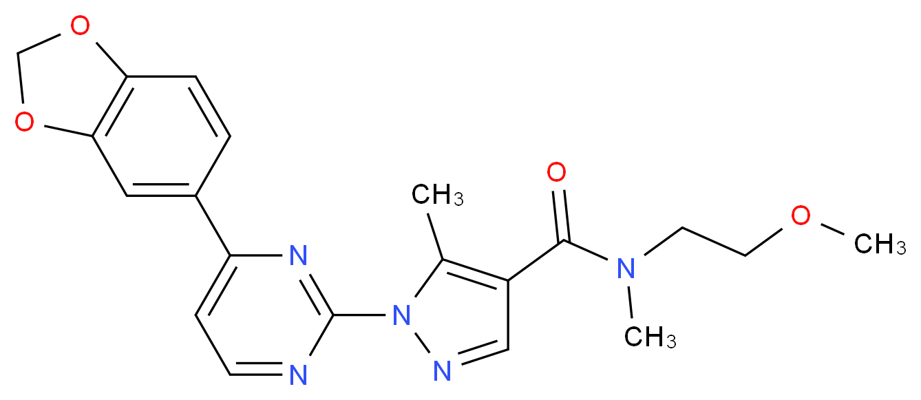 1-[4-(1,3-benzodioxol-5-yl)-2-pyrimidinyl]-N-(2-methoxyethyl)-N,5-dimethyl-1H-pyrazole-4-carboxamide_Molecular_structure_CAS_)