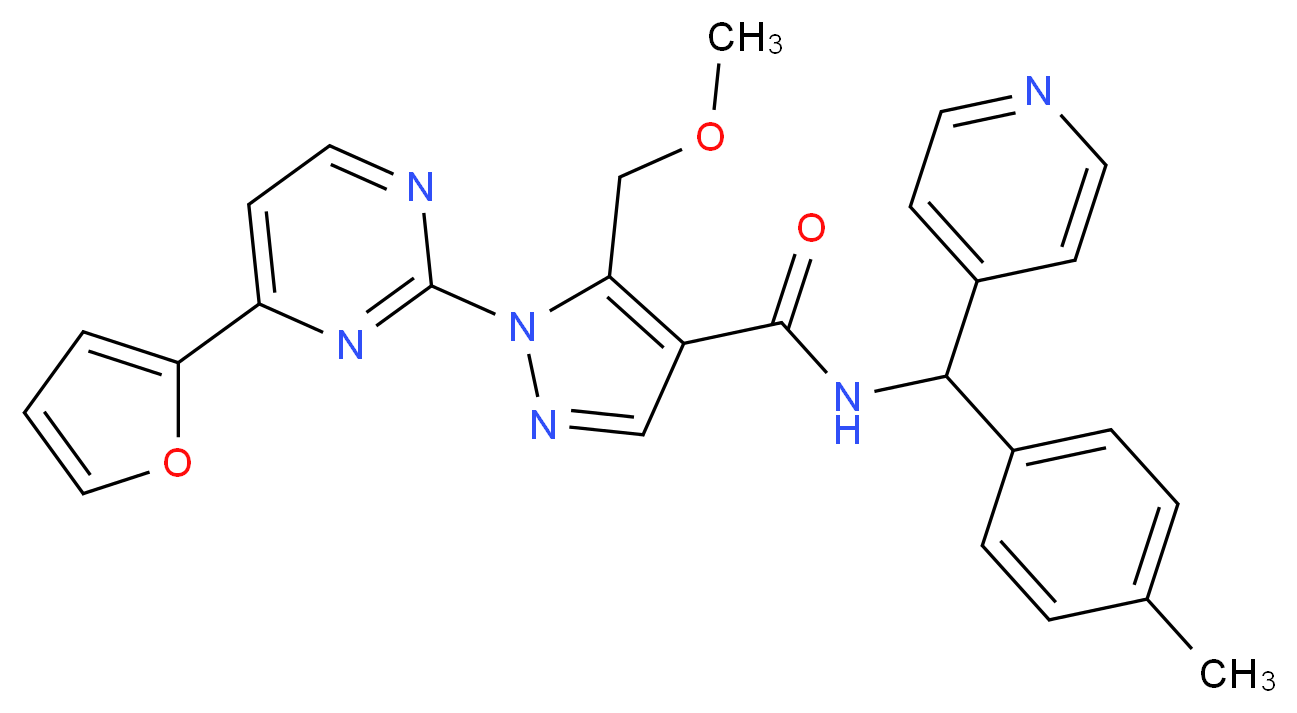 1-[4-(2-furyl)-2-pyrimidinyl]-5-(methoxymethyl)-N-[(4-methylphenyl)(4-pyridinyl)methyl]-1H-pyrazole-4-carboxamide_Molecular_structure_CAS_)