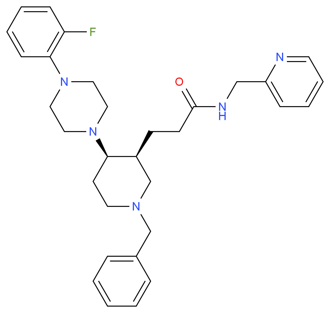 3-{(3S*,4R*)-1-benzyl-4-[4-(2-fluorophenyl)-1-piperazinyl]-3-piperidinyl}-N-(2-pyridinylmethyl)propanamide_Molecular_structure_CAS_)
