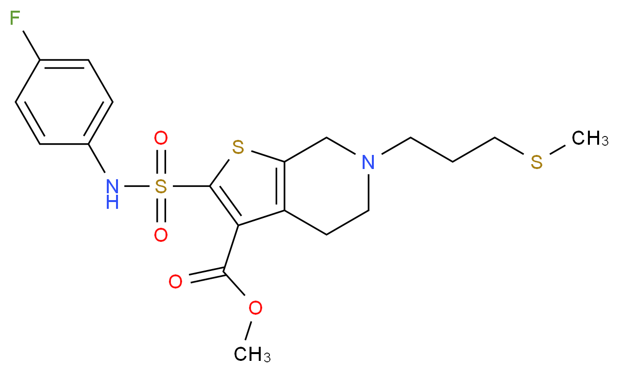 methyl 2-{[(4-fluorophenyl)amino]sulfonyl}-6-[3-(methylthio)propyl]-4,5,6,7-tetrahydrothieno[2,3-c]pyridine-3-carboxylate_Molecular_structure_CAS_)