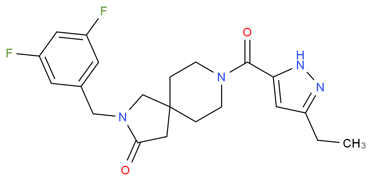 2-(3,5-difluorobenzyl)-8-[(3-ethyl-1H-pyrazol-5-yl)carbonyl]-2,8-diazaspiro[4.5]decan-3-one_Molecular_structure_CAS_)