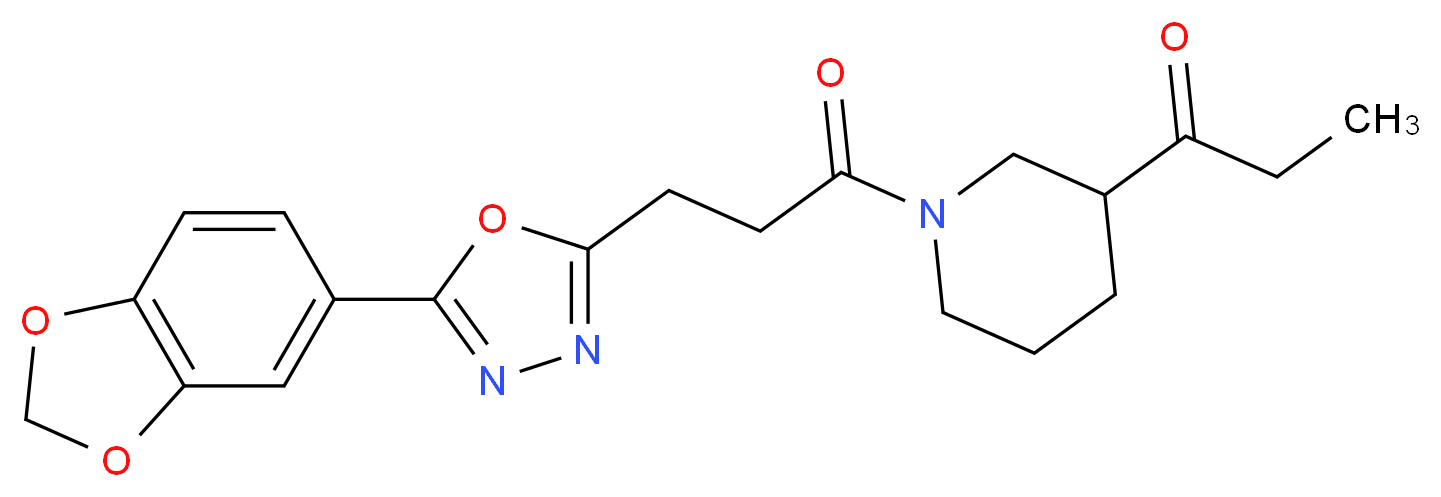 1-(1-{3-[5-(1,3-benzodioxol-5-yl)-1,3,4-oxadiazol-2-yl]propanoyl}-3-piperidinyl)-1-propanone_Molecular_structure_CAS_)