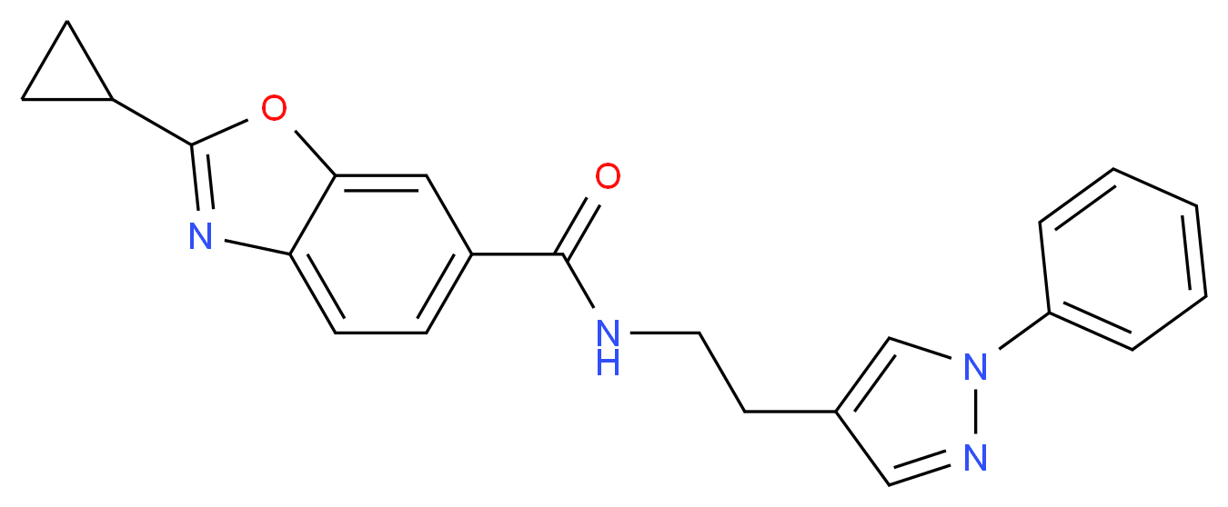 2-cyclopropyl-N-[2-(1-phenyl-1H-pyrazol-4-yl)ethyl]-1,3-benzoxazole-6-carboxamide_Molecular_structure_CAS_)