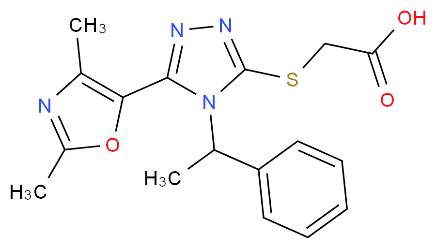 {[5-(2,4-dimethyl-1,3-oxazol-5-yl)-4-(1-phenylethyl)-4H-1,2,4-triazol-3-yl]thio}acetic acid_Molecular_structure_CAS_)