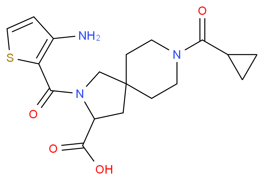 2-[(3-amino-2-thienyl)carbonyl]-8-(cyclopropylcarbonyl)-2,8-diazaspiro[4.5]decane-3-carboxylic acid_Molecular_structure_CAS_)