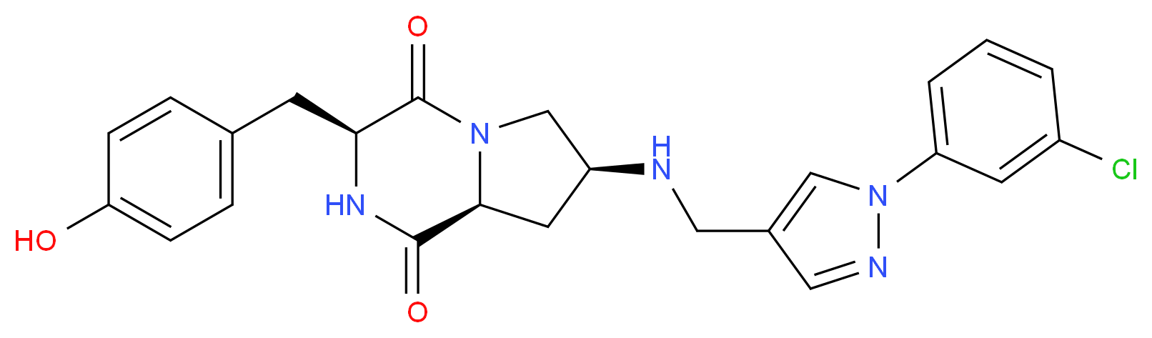 (3S,7S,8aS)-7-({[1-(3-chlorophenyl)-1H-pyrazol-4-yl]methyl}amino)-3-(4-hydroxybenzyl)hexahydropyrrolo[1,2-a]pyrazine-1,4-dione_Molecular_structure_CAS_)