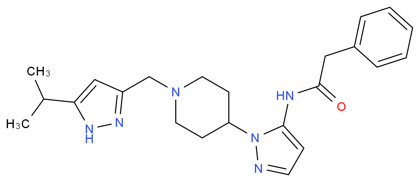 N-(1-{1-[(5-isopropyl-1H-pyrazol-3-yl)methyl]-4-piperidinyl}-1H-pyrazol-5-yl)-2-phenylacetamide_Molecular_structure_CAS_)