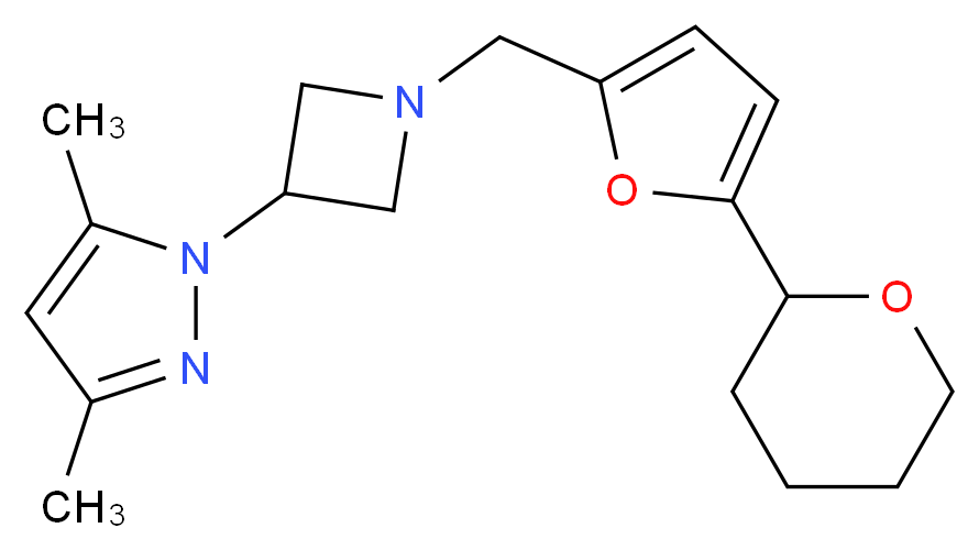 3,5-dimethyl-1-(1-{[5-(tetrahydro-2H-pyran-2-yl)-2-furyl]methyl}azetidin-3-yl)-1H-pyrazole_Molecular_structure_CAS_)