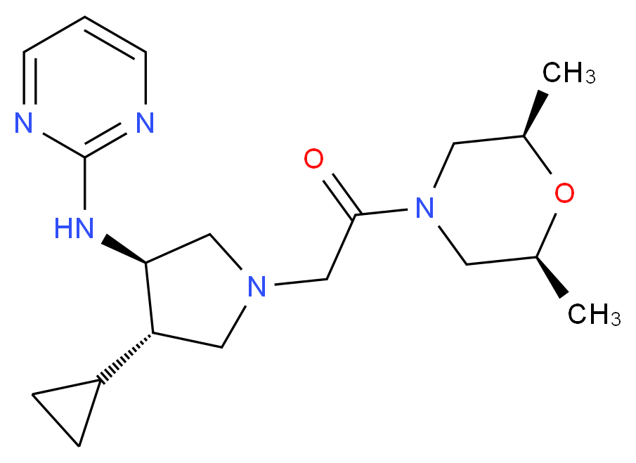 N-((3R*,4S*)-4-cyclopropyl-1-{2-[(2R*,6S*)-2,6-dimethyl-4-morpholinyl]-2-oxoethyl}-3-pyrrolidinyl)-2-pyrimidinamine_Molecular_structure_CAS_)