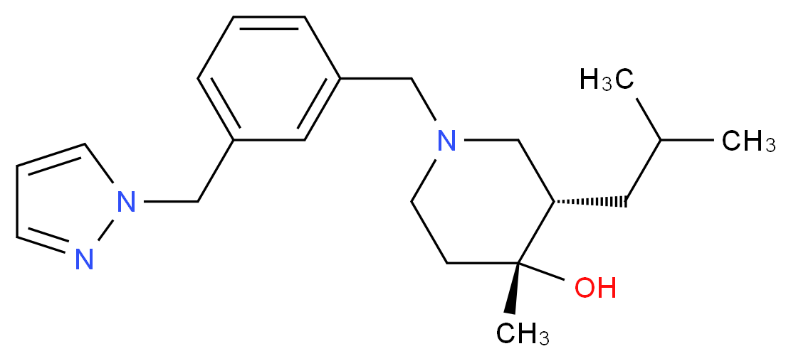 (3S*,4R*)-3-isobutyl-4-methyl-1-[3-(1H-pyrazol-1-ylmethyl)benzyl]piperidin-4-ol_Molecular_structure_CAS_)