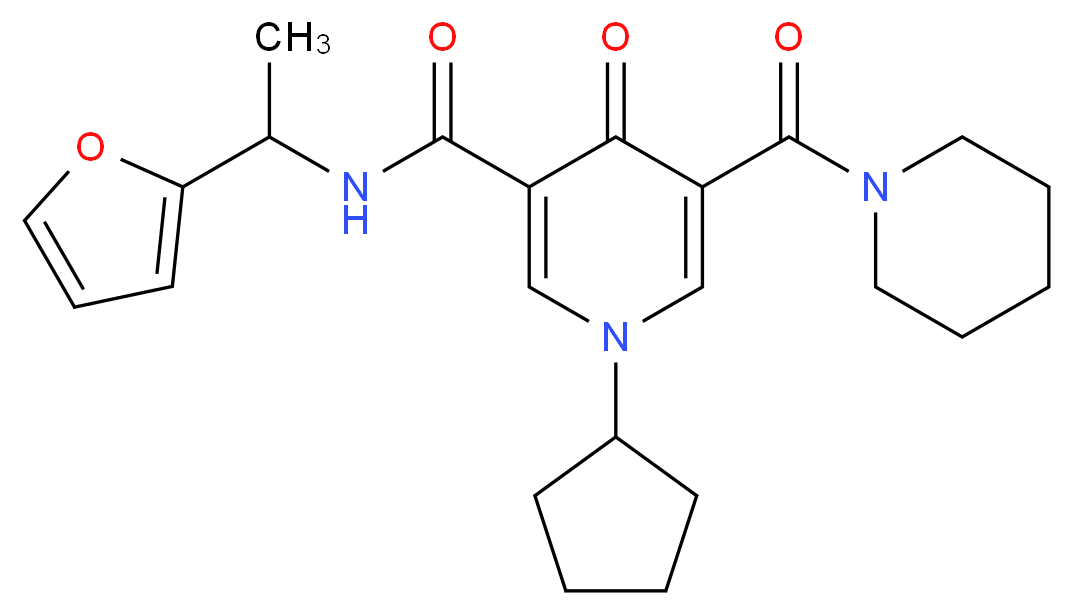 1-cyclopentyl-N-[1-(2-furyl)ethyl]-4-oxo-5-(1-piperidinylcarbonyl)-1,4-dihydro-3-pyridinecarboxamide_Molecular_structure_CAS_)