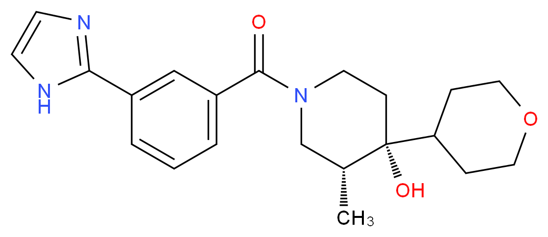 (3R*,4R*)-1-[3-(1H-imidazol-2-yl)benzoyl]-3-methyl-4-(tetrahydro-2H-pyran-4-yl)piperidin-4-ol_Molecular_structure_CAS_)