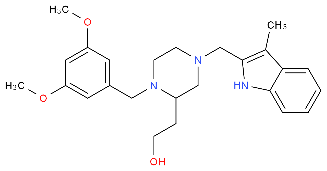 2-{1-(3,5-dimethoxybenzyl)-4-[(3-methyl-1H-indol-2-yl)methyl]-2-piperazinyl}ethanol_Molecular_structure_CAS_)