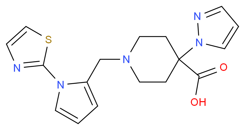 4-(1H-pyrazol-1-yl)-1-{[1-(1,3-thiazol-2-yl)-1H-pyrrol-2-yl]methyl}piperidine-4-carboxylic acid_Molecular_structure_CAS_)
