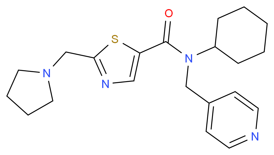 N-cyclohexyl-N-(pyridin-4-ylmethyl)-2-(pyrrolidin-1-ylmethyl)-1,3-thiazole-5-carboxamide_Molecular_structure_CAS_)