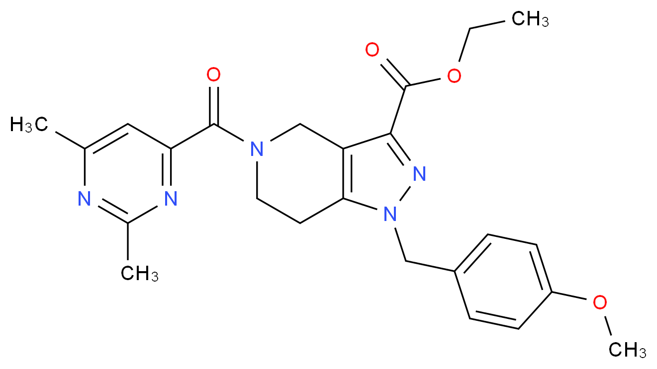 ethyl 5-[(2,6-dimethyl-4-pyrimidinyl)carbonyl]-1-(4-methoxybenzyl)-4,5,6,7-tetrahydro-1H-pyrazolo[4,3-c]pyridine-3-carboxylate_Molecular_structure_CAS_)