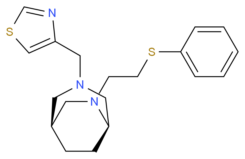 (1S*,5R*)-6-[2-(phenylthio)ethyl]-3-(1,3-thiazol-4-ylmethyl)-3,6-diazabicyclo[3.2.2]nonane_Molecular_structure_CAS_)