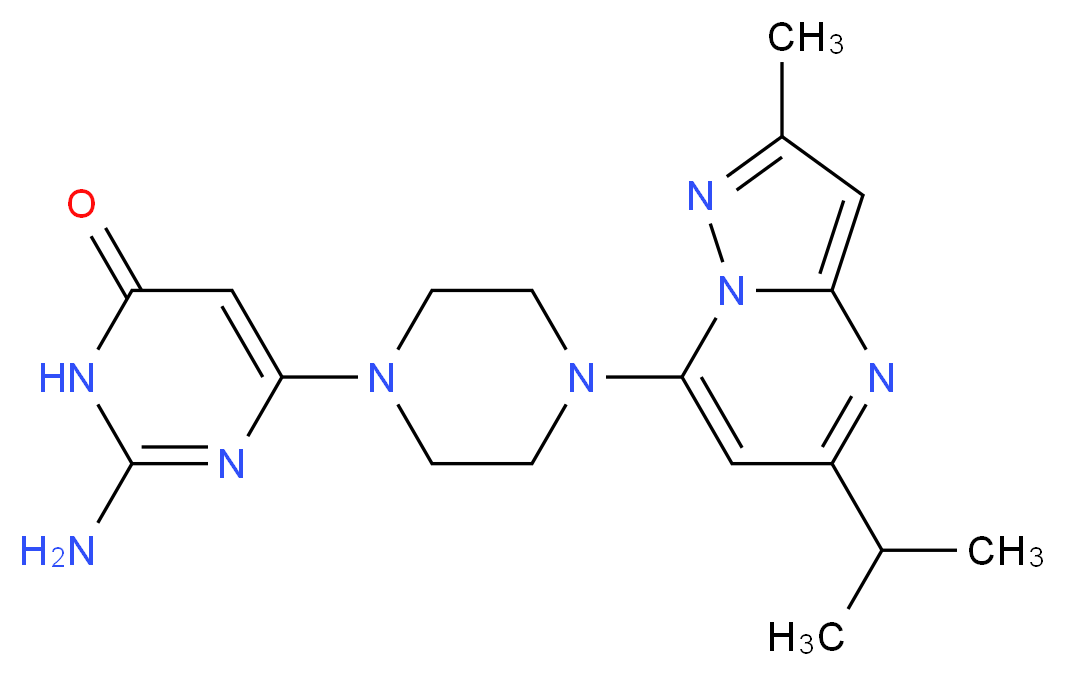 2-amino-6-[4-(5-isopropyl-2-methylpyrazolo[1,5-a]pyrimidin-7-yl)-1-piperazinyl]-4(3H)-pyrimidinone_Molecular_structure_CAS_)