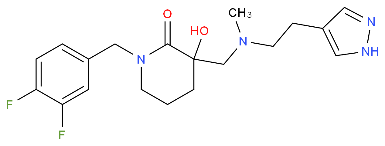 1-(3,4-difluorobenzyl)-3-hydroxy-3-({methyl[2-(1H-pyrazol-4-yl)ethyl]amino}methyl)piperidin-2-one_Molecular_structure_CAS_)