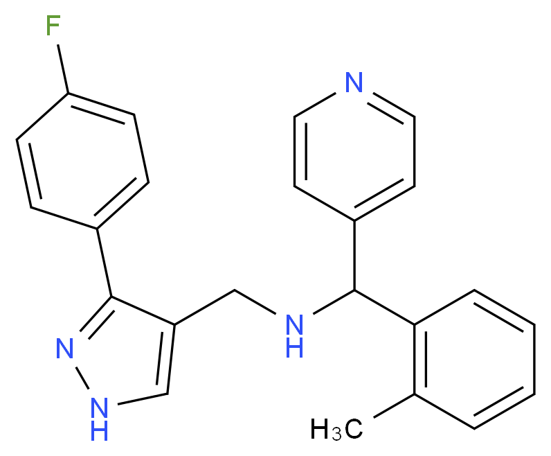 N-{[3-(4-fluorophenyl)-1H-pyrazol-4-yl]methyl}-1-(2-methylphenyl)-1-pyridin-4-ylmethanamine_Molecular_structure_CAS_)