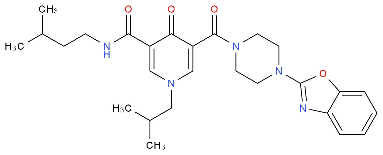 5-{[4-(1,3-benzoxazol-2-yl)-1-piperazinyl]carbonyl}-1-isobutyl-N-(3-methylbutyl)-4-oxo-1,4-dihydro-3-pyridinecarboxamide_Molecular_structure_CAS_)
