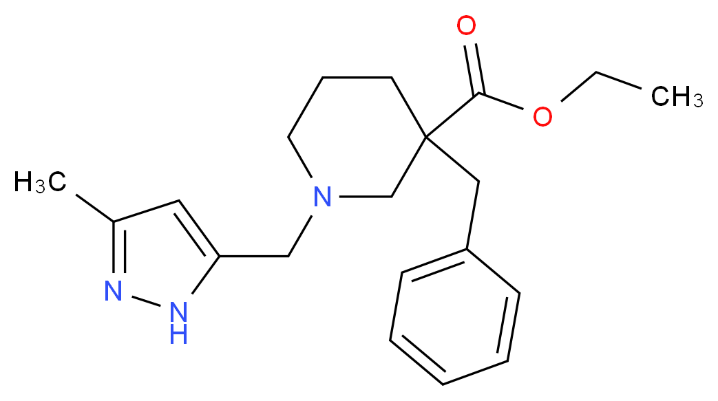 ethyl 3-benzyl-1-[(3-methyl-1H-pyrazol-5-yl)methyl]-3-piperidinecarboxylate_Molecular_structure_CAS_)