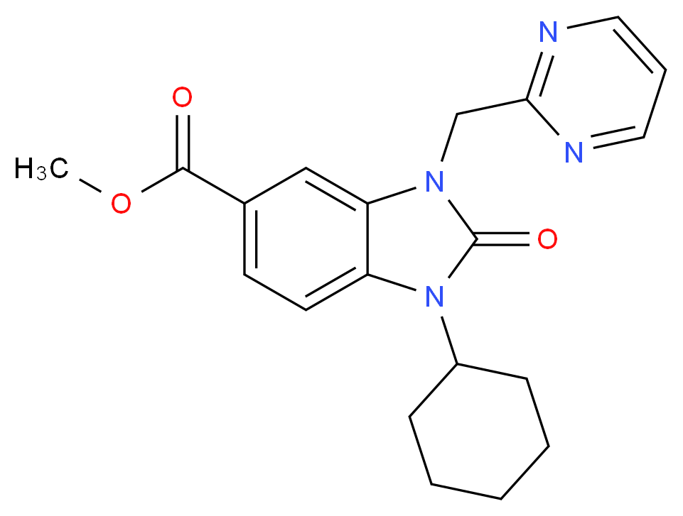 methyl 1-cyclohexyl-2-oxo-3-(pyrimidin-2-ylmethyl)-2,3-dihydro-1H-benzimidazole-5-carboxylate_Molecular_structure_CAS_)