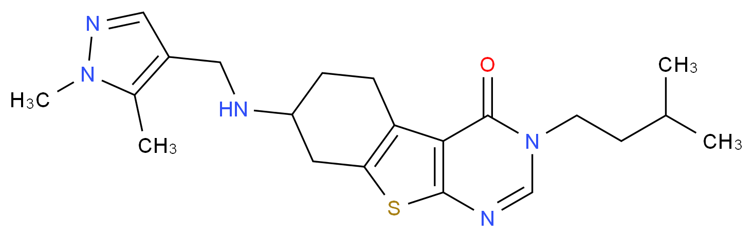 7-{[(1,5-dimethyl-1H-pyrazol-4-yl)methyl]amino}-3-(3-methylbutyl)-5,6,7,8-tetrahydro[1]benzothieno[2,3-d]pyrimidin-4(3H)-one_Molecular_structure_CAS_)