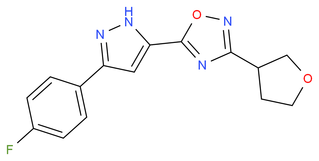 5-[3-(4-fluorophenyl)-1H-pyrazol-5-yl]-3-(tetrahydrofuran-3-yl)-1,2,4-oxadiazole_Molecular_structure_CAS_)