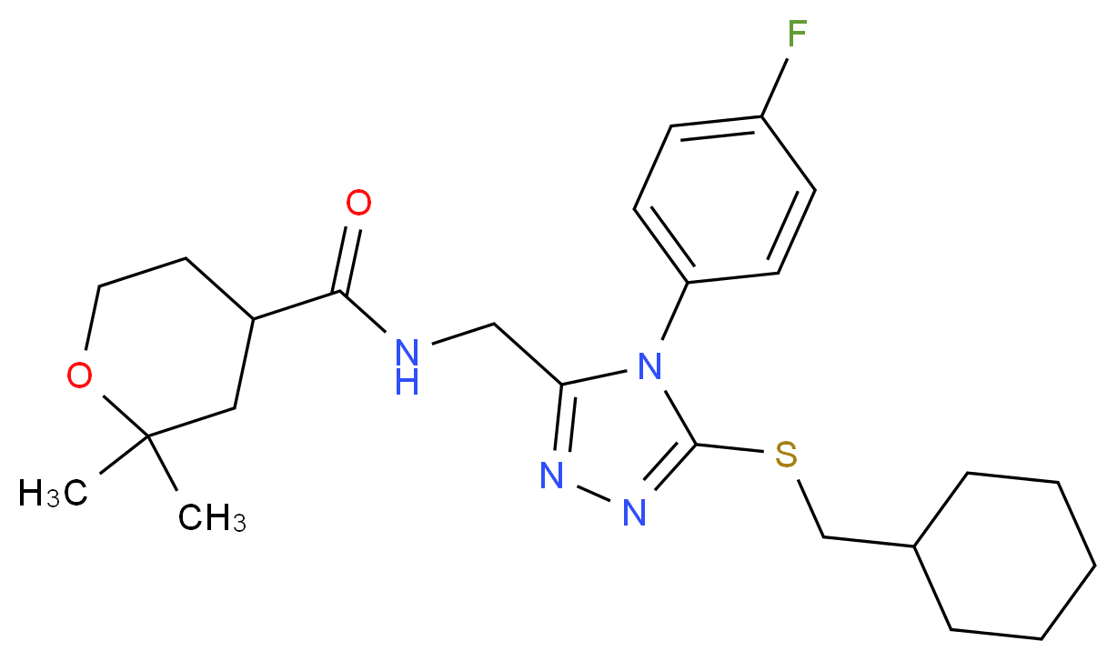 N-{[5-[(cyclohexylmethyl)thio]-4-(4-fluorophenyl)-4H-1,2,4-triazol-3-yl]methyl}-2,2-dimethyltetrahydro-2H-pyran-4-carboxamide_Molecular_structure_CAS_)