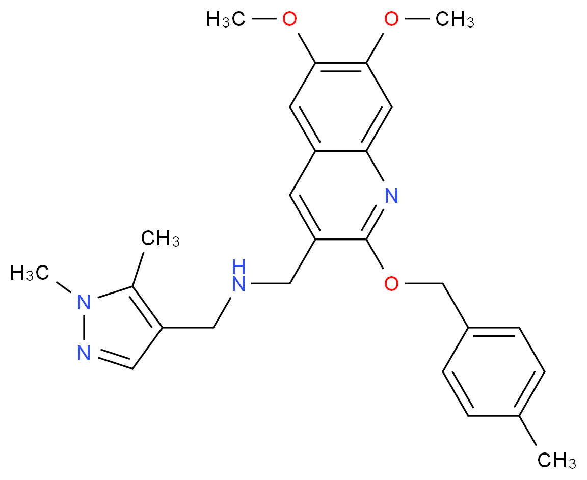 ({6,7-dimethoxy-2-[(4-methylbenzyl)oxy]-3-quinolinyl}methyl)[(1,5-dimethyl-1H-pyrazol-4-yl)methyl]amine_Molecular_structure_CAS_)