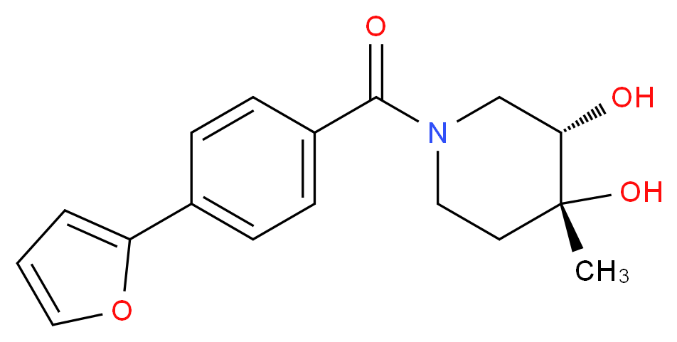 (3S*,4R*)-1-[4-(2-furyl)benzoyl]-4-methylpiperidine-3,4-diol_Molecular_structure_CAS_)