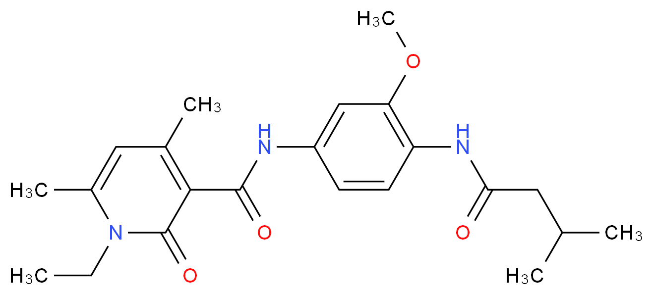 1-ethyl-N-{3-methoxy-4-[(3-methylbutanoyl)amino]phenyl}-4,6-dimethyl-2-oxo-1,2-dihydropyridine-3-carboxamide_Molecular_structure_CAS_)
