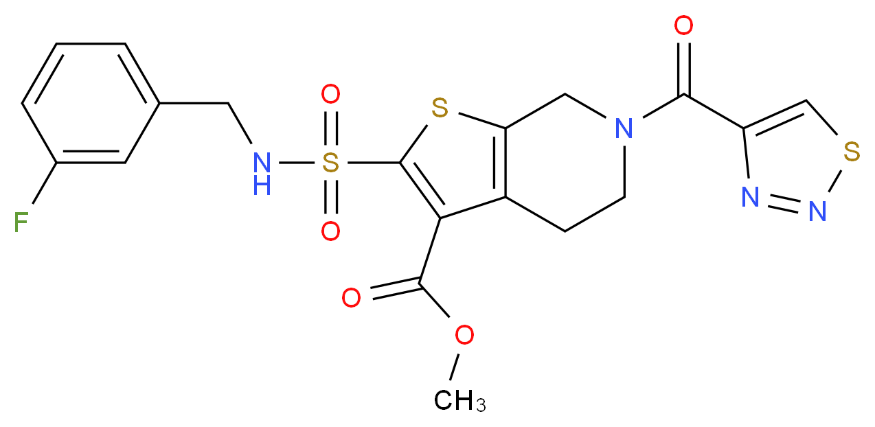 methyl 2-{[(3-fluorobenzyl)amino]sulfonyl}-6-(1,2,3-thiadiazol-4-ylcarbonyl)-4,5,6,7-tetrahydrothieno[2,3-c]pyridine-3-carboxylate_Molecular_structure_CAS_)