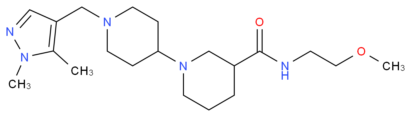1'-[(1,5-dimethyl-1H-pyrazol-4-yl)methyl]-N-(2-methoxyethyl)-1,4'-bipiperidine-3-carboxamide_Molecular_structure_CAS_)