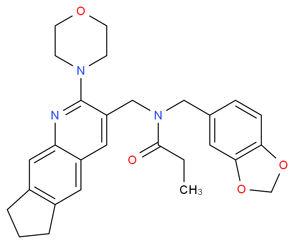 N-(1,3-benzodioxol-5-ylmethyl)-N-{[2-(4-morpholinyl)-7,8-dihydro-6H-cyclopenta[g]quinolin-3-yl]methyl}propanamide_Molecular_structure_CAS_)